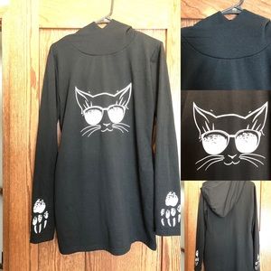 Cat with glasses sweatshirt dress NWOT